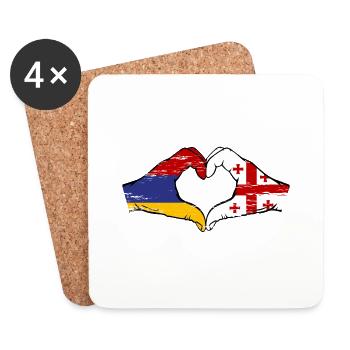 Armenia Georgia flag hands heart shape used - Coasters (set of 4) - white - Front