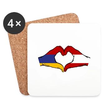 Arménie Autriche Drapeau Mains Coeur Forme - Dessous de verre (lot de 4) - blanc - Devant