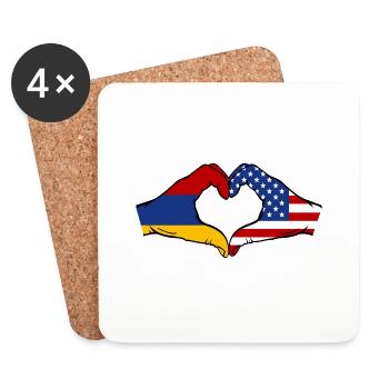 Arménie USA Drapeau Mains Coeur Forme - Dessous de verre (lot de 4) - blanc - Devant
