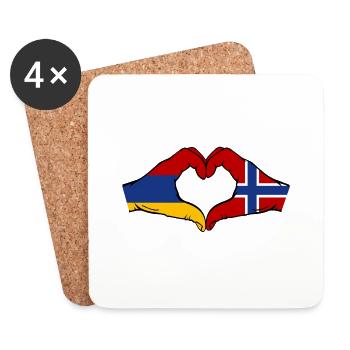 Arménie Norvège Drapeau Mains Coeur Forme - Dessous de verre (lot de 4) - blanc - Devant