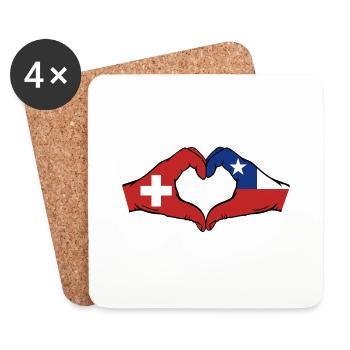 Switzerland Chile Flag Hands Heart Shape - Coasters (set of 4) - white - Front