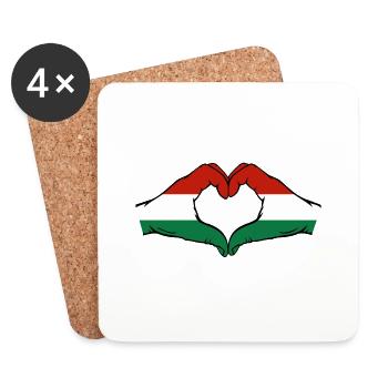 Drapeau de la Hongrie Mains Forme Coeur - Dessous de verre (lot de 4) - blanc - Devant