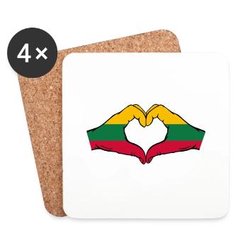 Lithuania Flag Hands Heart Shape - Coasters (set of 4) - white - Front