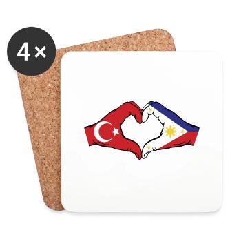 Turkey Philippines Flag Hands Heart Shape - Coasters (set of 4) - white - Front