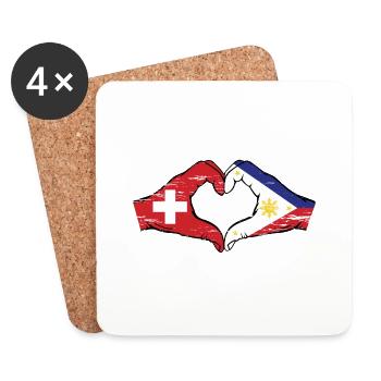 Suisse Philippines Drapeau Mains Coeur Forme Utilisé - Dessous de verre (lot de 4) - blanc - Devant