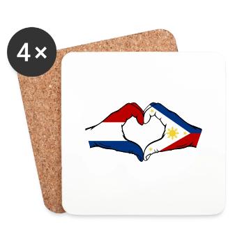 Hollande Philippines Drapeau Mains Coeur Forme - Dessous de verre (lot de 4) - blanc - Devant