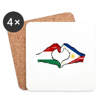 Hongrie Philippines Drapeau Mains Coeur Forme Utilisé - Dessous de verre (lot de 4) - blanc - Devant