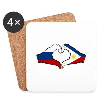 Russland Philippinen Flagge Hände Herzform - Untersetzer (4er-Set) - Weiß - Vorne