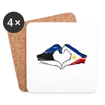 Estonie Philippines Drapeau Mains Coeur Forme Utilisé - Dessous de verre (lot de 4) - blanc - Devant