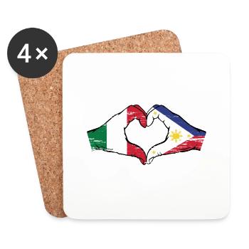 Italy Philippines Flag Hands Heart Shape Used - Coasters (set of 4) - white - Front