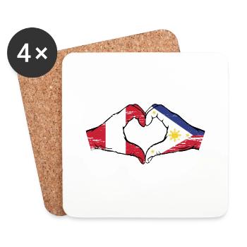 Peru Philippinen Flagge Hände Herzform used - Untersetzer (4er-Set) - Weiß - Vorne