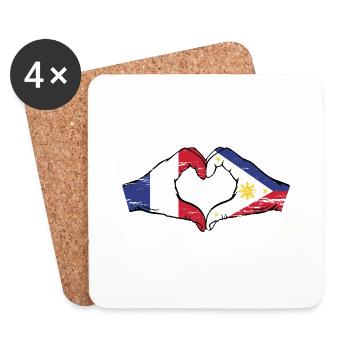France Philippines Drapeau Mains Coeur Forme Utilisé - Dessous de verre (lot de 4) - blanc - Devant