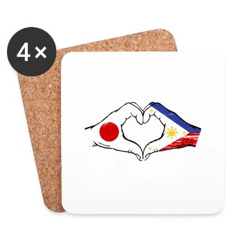 Japon Philippines drapeau mains forme de coeur utilisé - Dessous de verre (lot de 4) - blanc - Devant