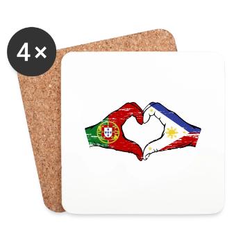 Portugal Philippines drapeau mains forme coeur utilisé - Dessous de verre (lot de 4) - blanc - Devant