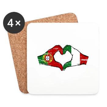 Portugal Italie drapeau mains forme de coeur utilisé - Dessous de verre (lot de 4) - blanc - Devant