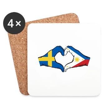 Suède Philippines Drapeau Mains Coeur Forme - Dessous de verre (lot de 4) - blanc - Devant