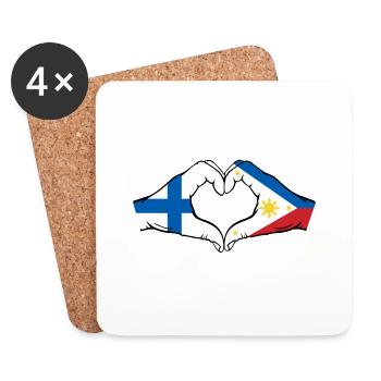 Finland Philippines Flag Hands Heart Shape - Coasters (set of 4) - white - Front