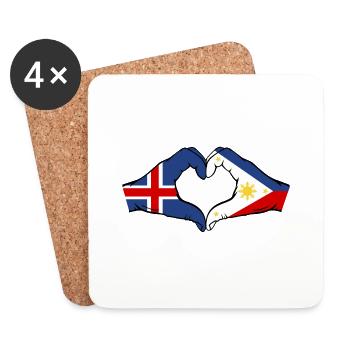 Iceland Philippines Flag Hands Heart Shape - Coasters (set of 4) - white - Front