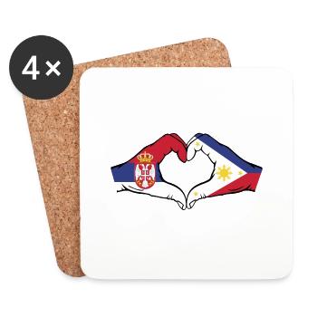 Serbien Philippinien Flagge Hände Herzform - Untersetzer (4er-Set) - Weiß - Vorne
