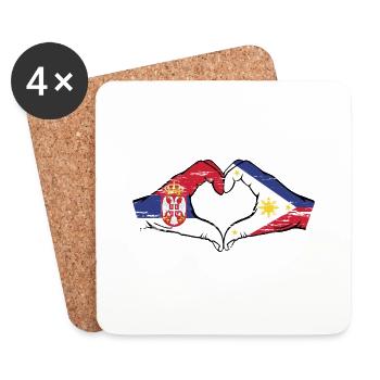 Serbie Philippines drapeau mains forme de coeur utilisé - Dessous de verre (lot de 4) - blanc - Devant
