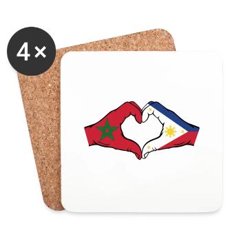 Maroc Philippines Drapeau Mains Coeur Forme - Dessous de verre (lot de 4) - blanc - Devant
