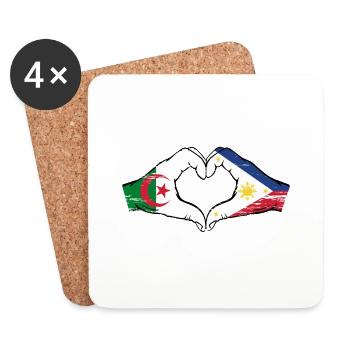 Algeria Philippines Flag Hands Heart Shape Used - Coasters (set of 4) - white - Front