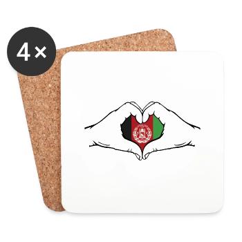 Drapeau de l’Afghanistan Mains Coeur Forme - Dessous de verre (lot de 4) - blanc - Devant