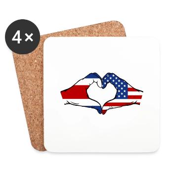Costa Rica États-Unis Drapeau Mains Coeur Forme - Dessous de verre (lot de 4) - blanc - Devant
