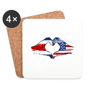 Costa Rica États-Unis drapeau mains forme de coeur utilisé - Dessous de verre (lot de 4) - blanc - Devant