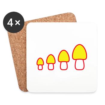 Beaucoup de champignons jaunes 4 petits grands rangs quatre champignons - Dessous de verre (lot de 4) - blanc - Devant