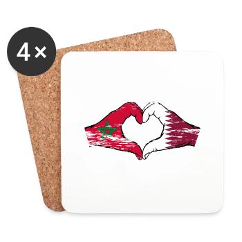 Morocco Qatar flag hands heart shape used - Coasters (set of 4) - white - Front
