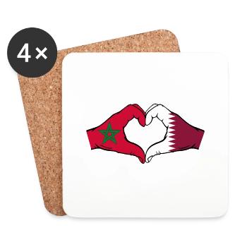 Morocco Qatar Flag Hands Heart Shape - Coasters (set of 4) - white - Front