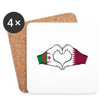 Algeria Qatar Flag Hands Heart Shape - Coasters (set of 4) - white - Front