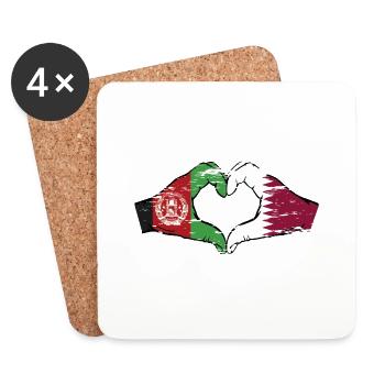 Afghanistan Qatar drapeau mains forme de coeur utilisé - Dessous de verre (lot de 4) - blanc - Devant