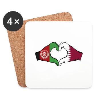 Afghanistan Qatar Flag Hands Heart Shape - Coasters (set of 4) - white - Front