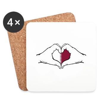 Qatar Flag Hands Heart Shape - Coasters (set of 4) - white - Front