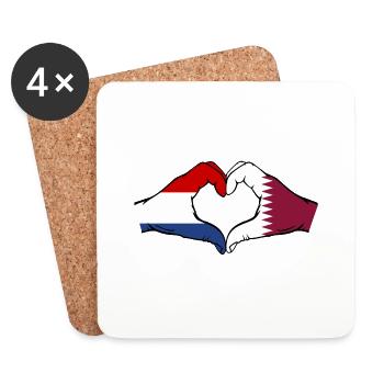 Hollande Qatar Drapeau Mains Forme Coeur - Dessous de verre (lot de 4) - blanc - Devant