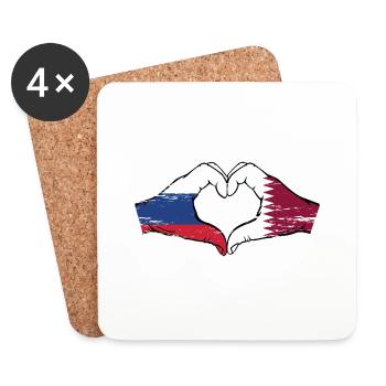 Russia Qatar flag hands heart shape used - Coasters (set of 4) - white - Front