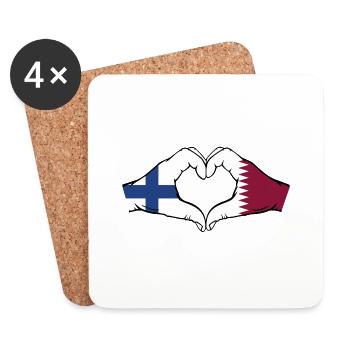 Finland Qatar Flag Hands Heart Shape - Coasters (set of 4) - white - Front