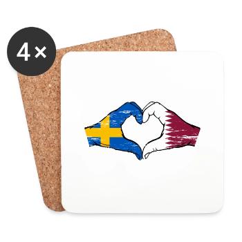 Schweden Katar Flagge Hände Herzform used - Untersetzer (4er-Set) - Weiß - Vorne