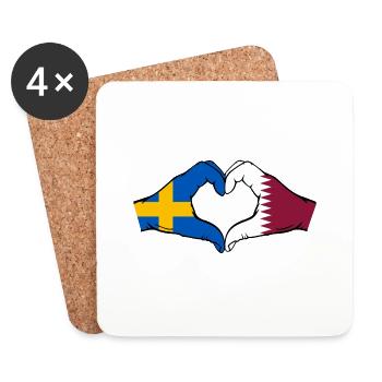 Sweden Qatar Flag Hands Heart Shape - Coasters (set of 4) - white - Front