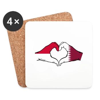 Indonesia Qatar Flag Hands Heart Shape - Coasters (set of 4) - white - Front