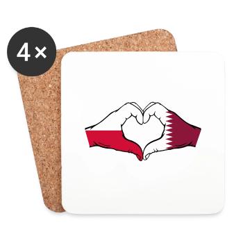 Poland Qatar Flag Hands Heart Shape - Coasters (set of 4) - white - Front