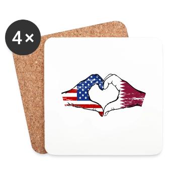 USA Katar Flagge Hände Herzform used - Untersetzer (4er-Set) - Weiß - Vorne