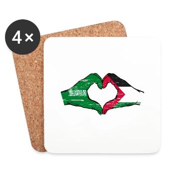 Saudi Arabia Palestine Flag Hands Heart Shape Used - Coasters (set of 4) - white - Front