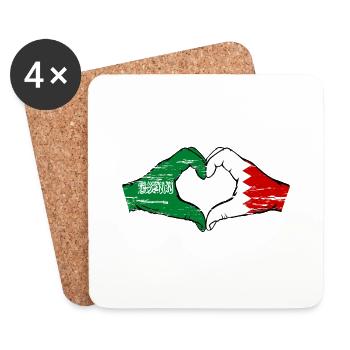 Saudi Arabia Bahrain Flag Hands Heart Shape Used - Coasters (set of 4) - white - Front