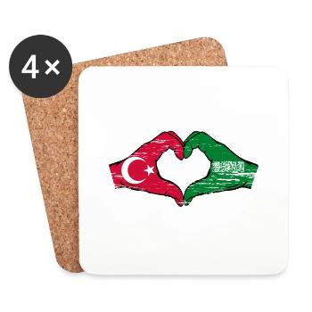 Turkey Saudi Arabia Flag Hands Heart Shape Used - Coasters (set of 4) - white - Front