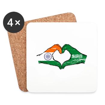 Inde Arabie Saoudite Drapeau Mains Coeur Forme Utilisé - Dessous de verre (lot de 4) - blanc - Devant