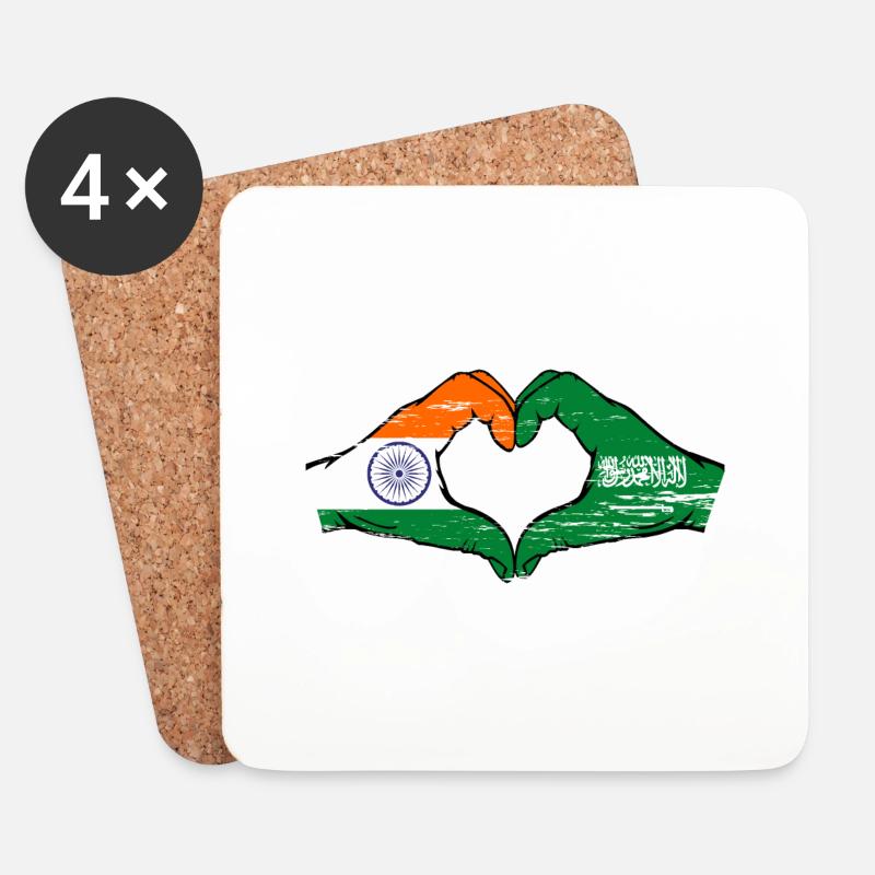 Inde Arabie Saoudite Drapeau Mains Coeur Forme Utilisé - Dessous de verre (lot de 4) - blanc