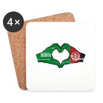Arabie Saoudite Afghanistan Drapeau Mains Coeur Utilisé - Dessous de verre (lot de 4) - blanc - Devant